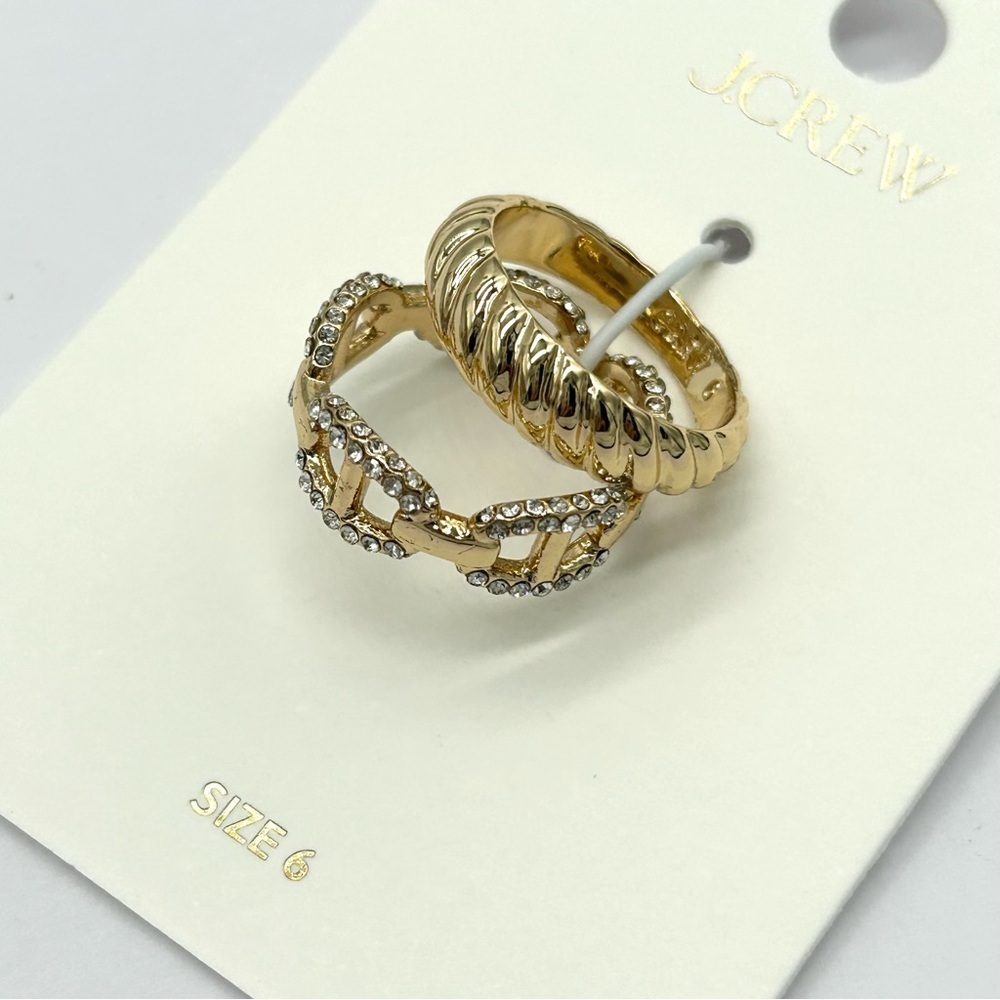 J. Crew Gold Band and Pave Chain Link Rings Size 6 NWT
